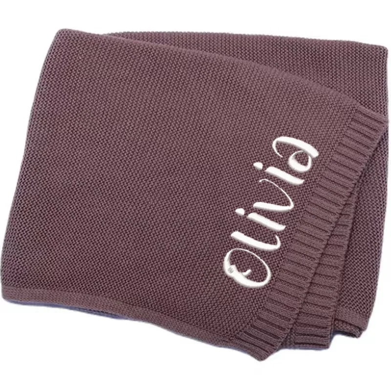 1PCS CUSTOMIZED Embroidered Your Name Hug Knitted Jacquard Floral Festival Joyous Four Seasons Cotton Nap Baby Blanket