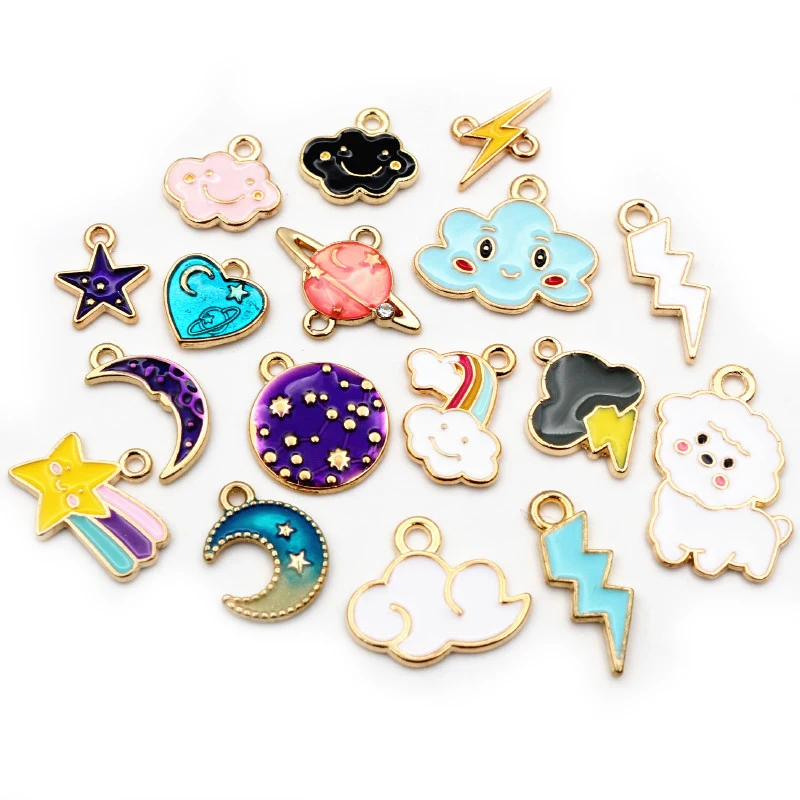 

10pcs Enamel Cute Charms Pendant for Jewelry Making Supplies Moon Star Heart Alloy Metal Drop Oil Findings for Necklace Bracelet, Mixed color