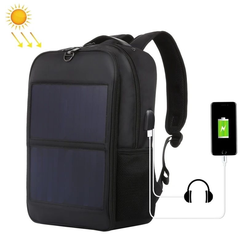 

On Sale HAWEEL 14W Solar Panel Power Backpack Laptop Bag with Handle and 5V / 2.1A Max USB Charging Port(Black)