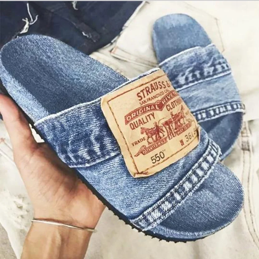 

Women's fashionable Fashion Wear Sandals Canvas Jeans Slippers Women Large size denim slippers