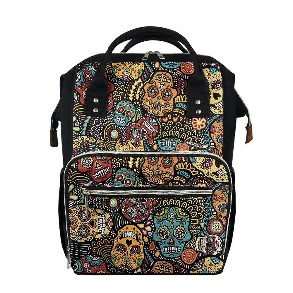 

3D Sugar Skull Print Mother Bags Backpacks for Baby Care Travel Outdoor Portable Mummy Diaper Bags Print On Demand Wholesale, Customized colors