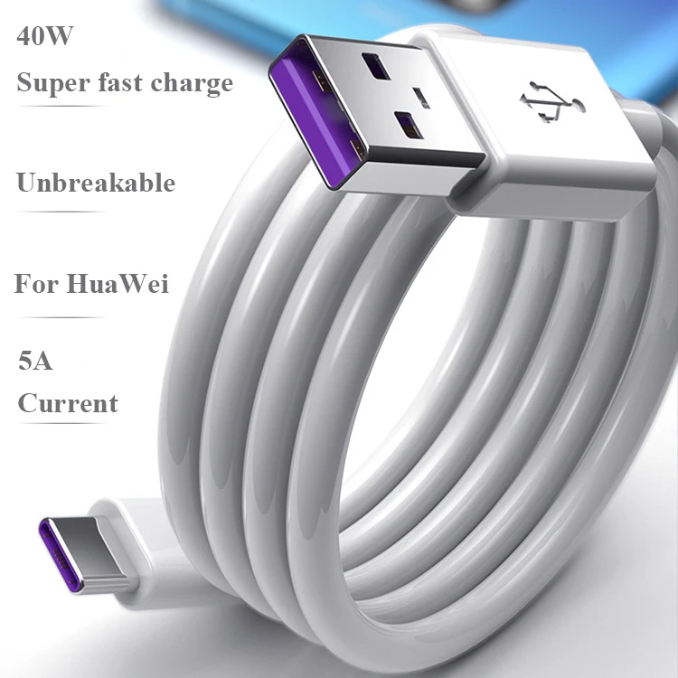 

Wholesale 1hour full 5A super fast charger USB type c cable for huawei, White