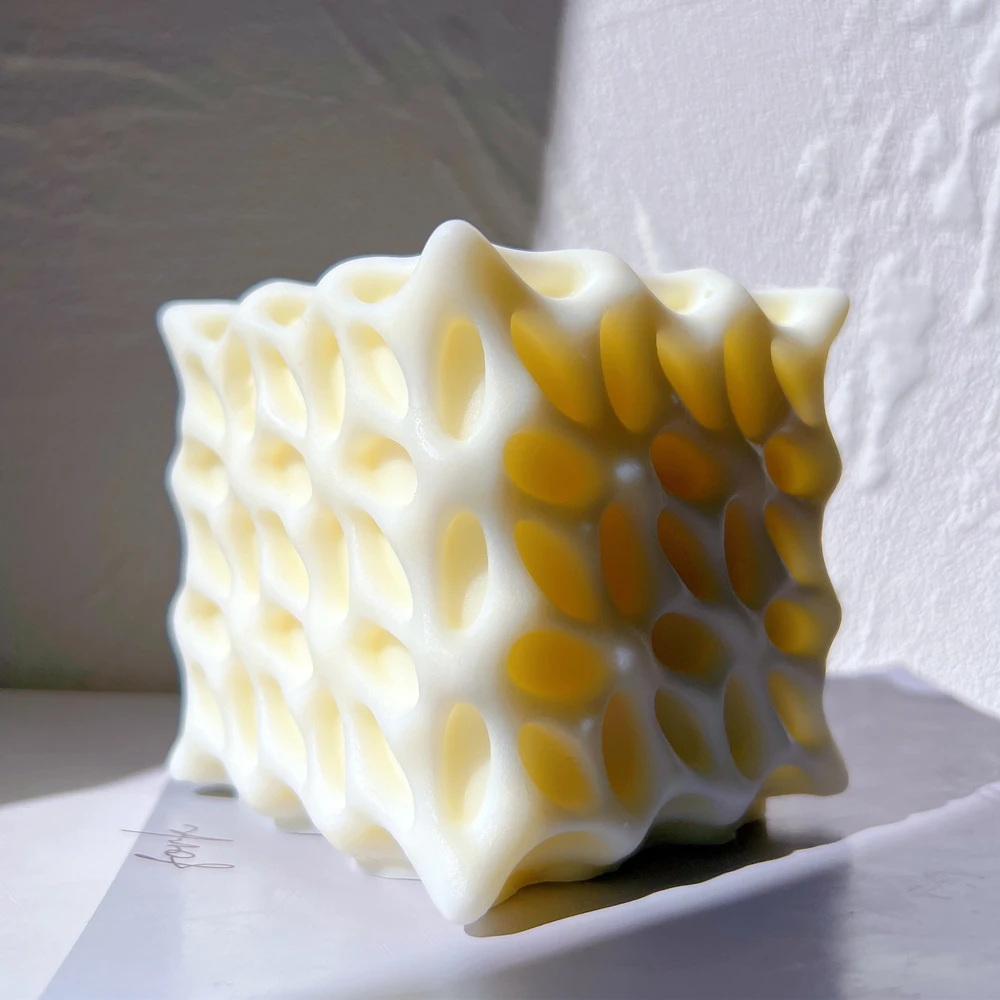 Geometric Scented Soy Flower Petal Silicone Molds Unique Abstract Art Wax Mould Hole Square Candle Mold