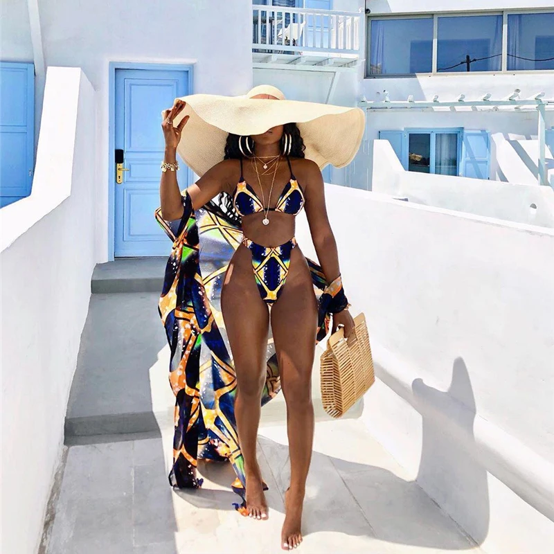 

Leopard Print Crisscross Three-piece Swimsuit, Printing