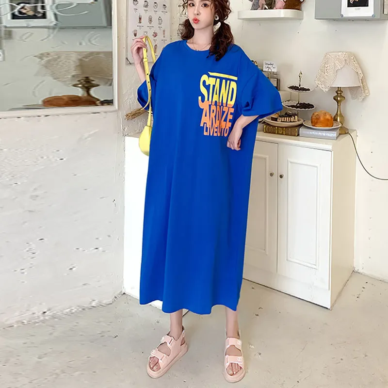 

Fashion Apparel Stock Women Casual Oversized Long Dress Summer Letter Printing T Shirt Dresses