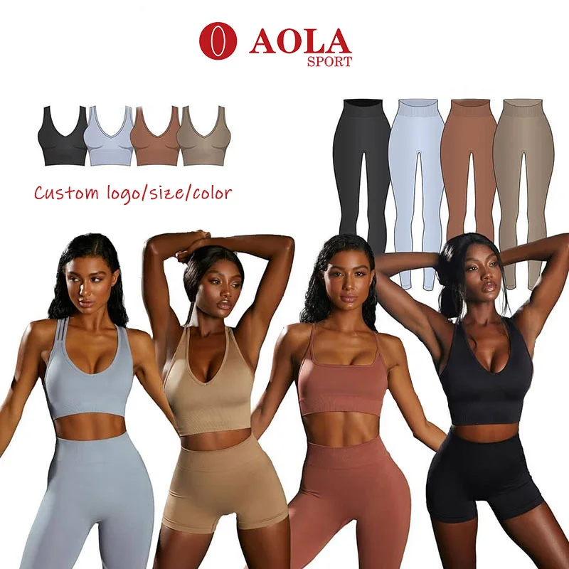 

AOLA Sportswear Custom Active Wear Sports Yoga Suit Seamless Leggings Bra Workout Outfits 2 Piece Gym Fitness Sets for Women