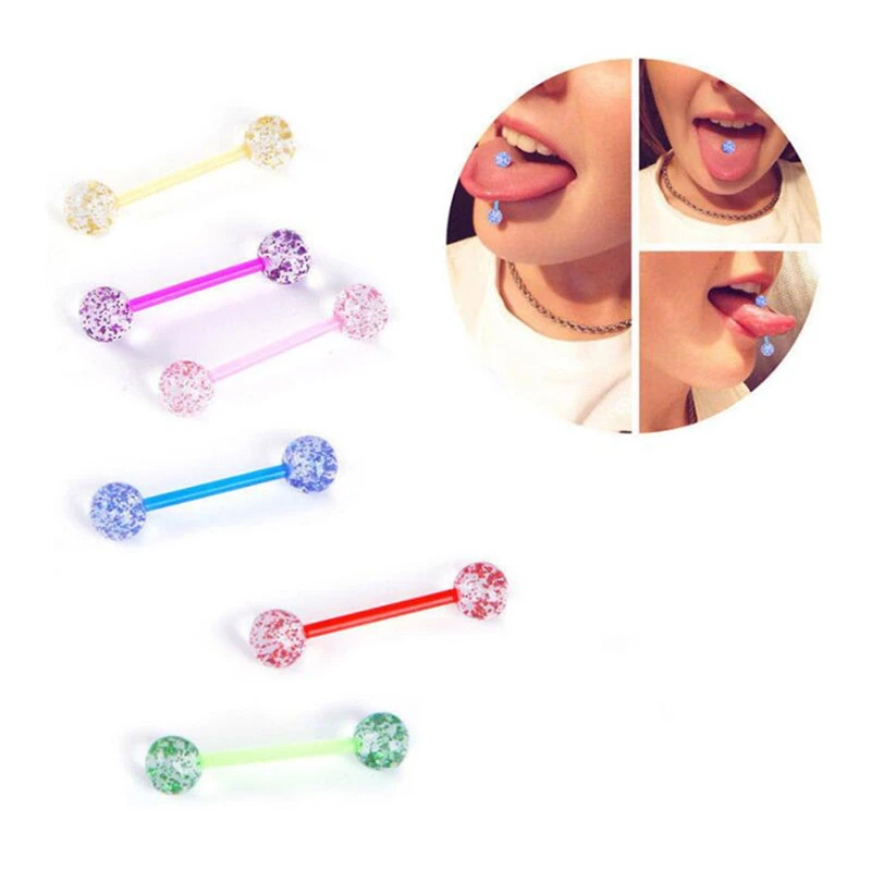 

Soft Acrylic Barbell Sex Tongue Piercing Tongue Rings Flashing Powder Plastic Nipple Ring Ear Body Jewelry