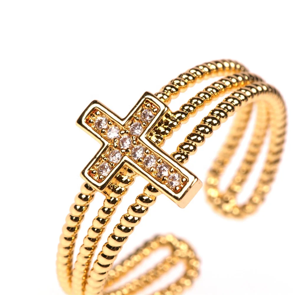 

Fashion minimalist cross jewelry 18k copper gold plated engagement ring
