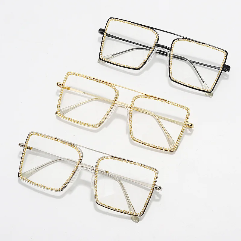 

Wholesale popular Women Squared Transparent Rhinestone Sunglasses metal Frame Women Oversize Men Diamond Glasses for women, Picture shows
