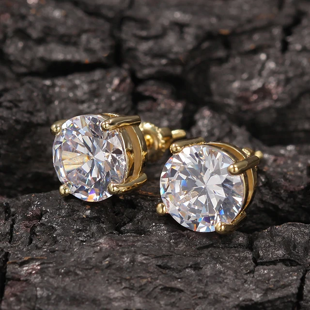 

Fashion Crystal Round Zircon Diamond Gold Plated Earring Sterling Silver S925 Stud Earrings