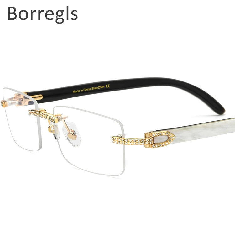 

Borregls Buffalo Horn Glasses Men Square Women Prescription Buffs Eyeglasses Frames Diamonds Optical Eyewear 10070