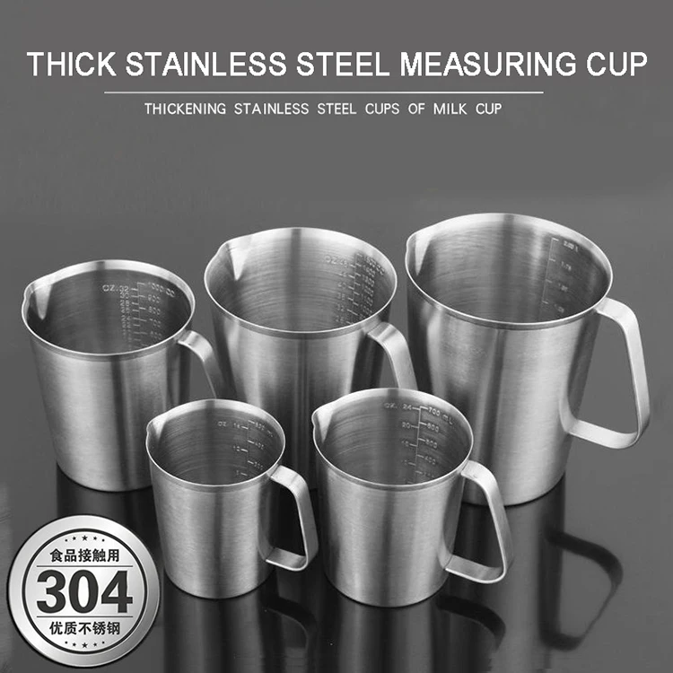 Stainless Steel Measuring Cup Frothing Pitcher Milk Tea Kitchen 500-1000ml