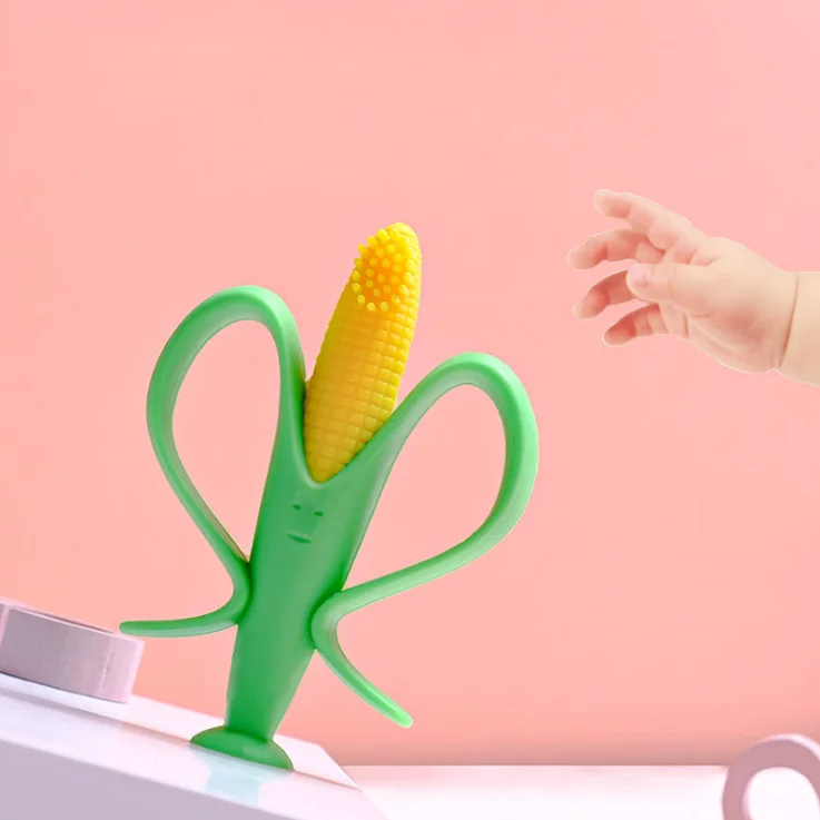 

High Quality 360 Baby Infant Soft Corn Shape Silicone Training Toothbrush Teether For Babies