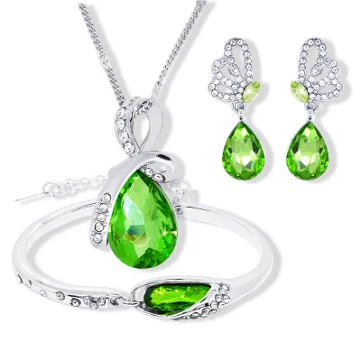 

Austrian Crystal Valentine Set Angel Teardrop Necklace + Earrings + Bracelet 3 Pieces Set, Multi