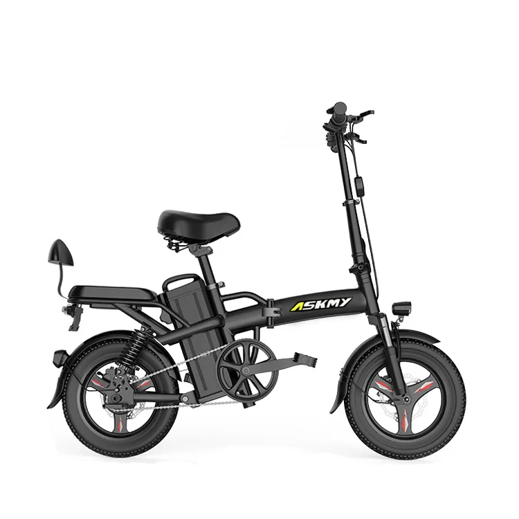 

14 inch 350W two electric wheels ebike removable battery electric bicycle full suspension folding electric bike with two seats