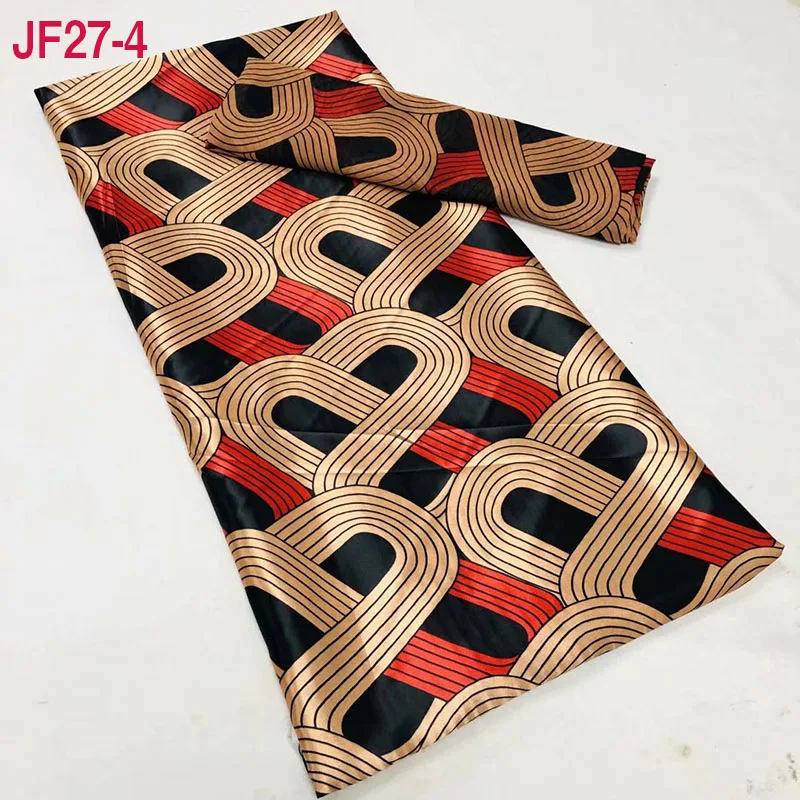 

JF27 New African silk wax fabric Digital printing satin wax fabric for dress African wax silk fabric with chiffon set for party