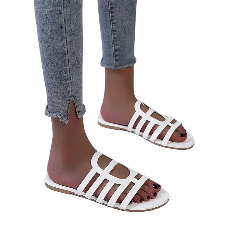 

2021 new female ladies pu leather anti slip comfortable summer women flat slippers sandals shoes comfort for beach casual women