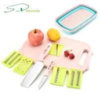 

Kitchen Tools 9 In 1 Vegetable Slicer Chopper Cheese Grate Dicer Cutter Multi-Function Cutting Board Foldable Basket with Drain