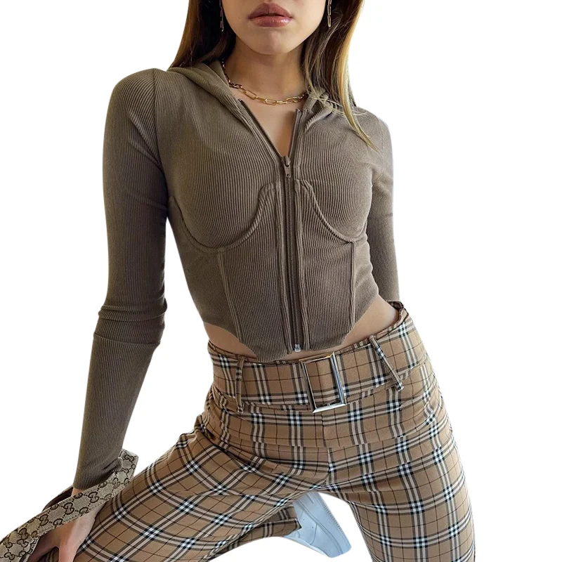 

Female Trendy Bustier Corset Tops 2021 Fall Long Sleeve Sexy Elegant Cropped Hoodie Corset Top Blank Fitted Corset Hoody Hoodie, Gray/brown corset hoody hoodie