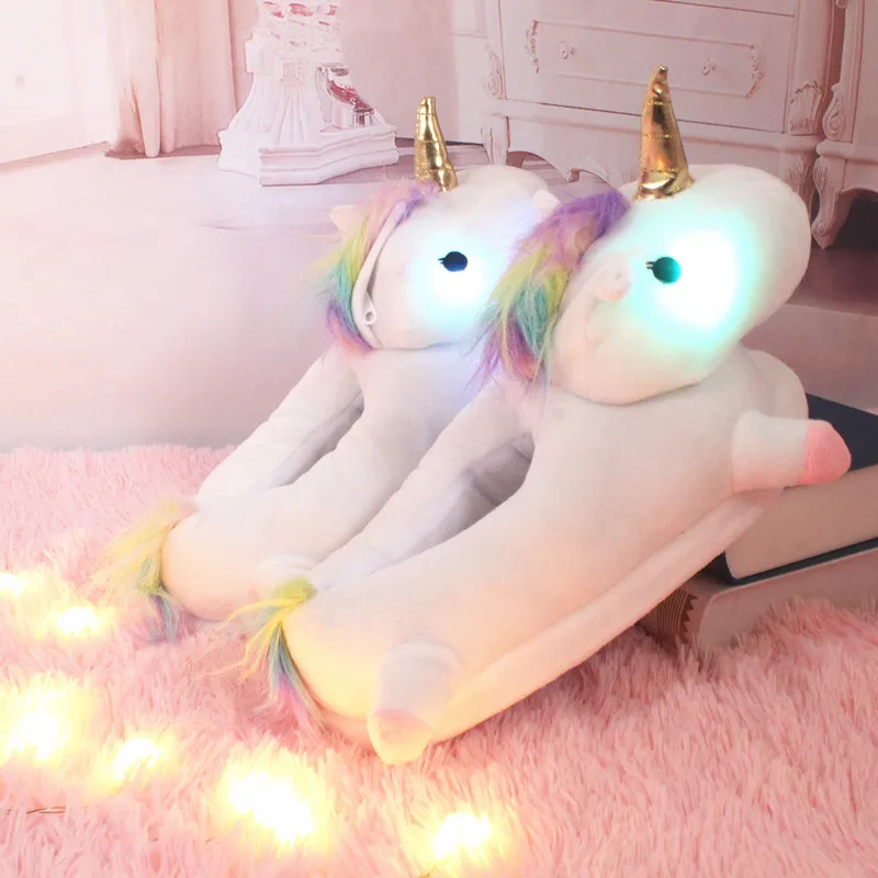 

Latest hot selling ladies winter cute unicorn animal LED house women teddy bear fur slippers, White,pink,pourple,led white,led pink,led purple