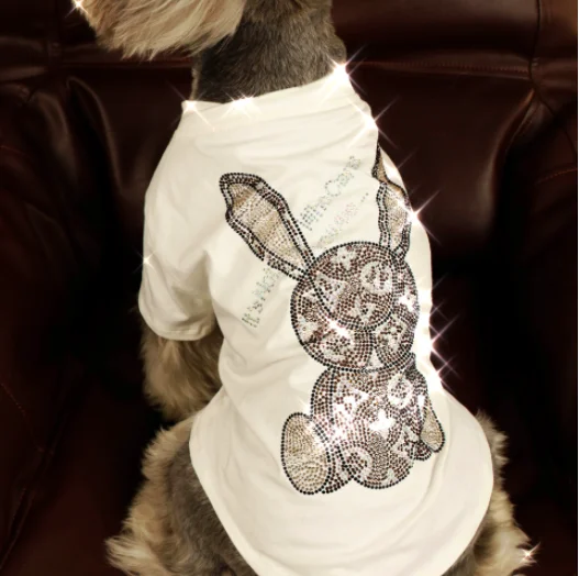 

Ropa Para Mascotas Perro Dog Clothes Pet New Summer Spring Autumn Fashion Diamond Cartoon Bling Hot Drilling Rabbit Dog t Shirt