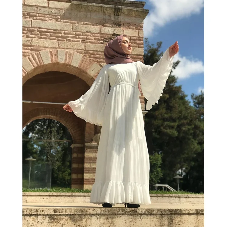 Modern Dubai Abaya 2019 Ins Wrinkling Large High Density Chiffon Muslim Dress Long Dress