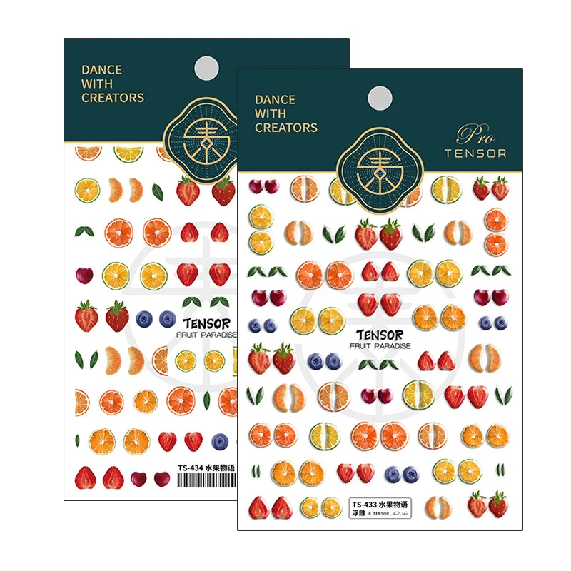 

Fruit 5D Adhesive Nail Stickers Orange Blueberry Pro Transparent Stickers Embossed Nail Decal, 5d embossed nail art sticker