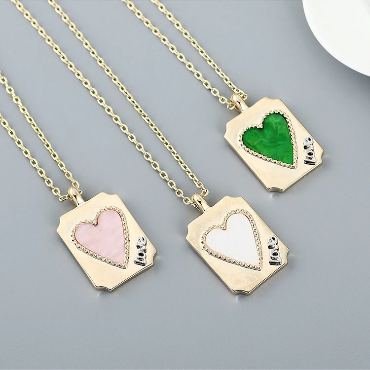 

Simple Real Gold Plated Geometric Rectangle Pendant Necklace Multicolor Heart Pendant Necklace, Picture color