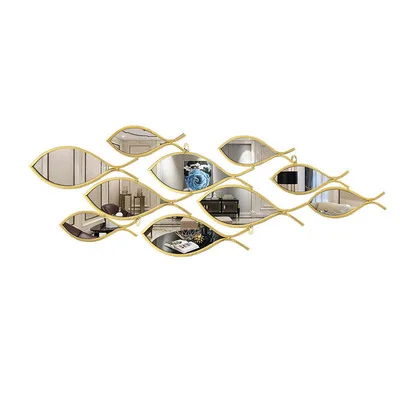 

Newart gold framed fish metal interior mirror wall art for entrance dining living room decoration