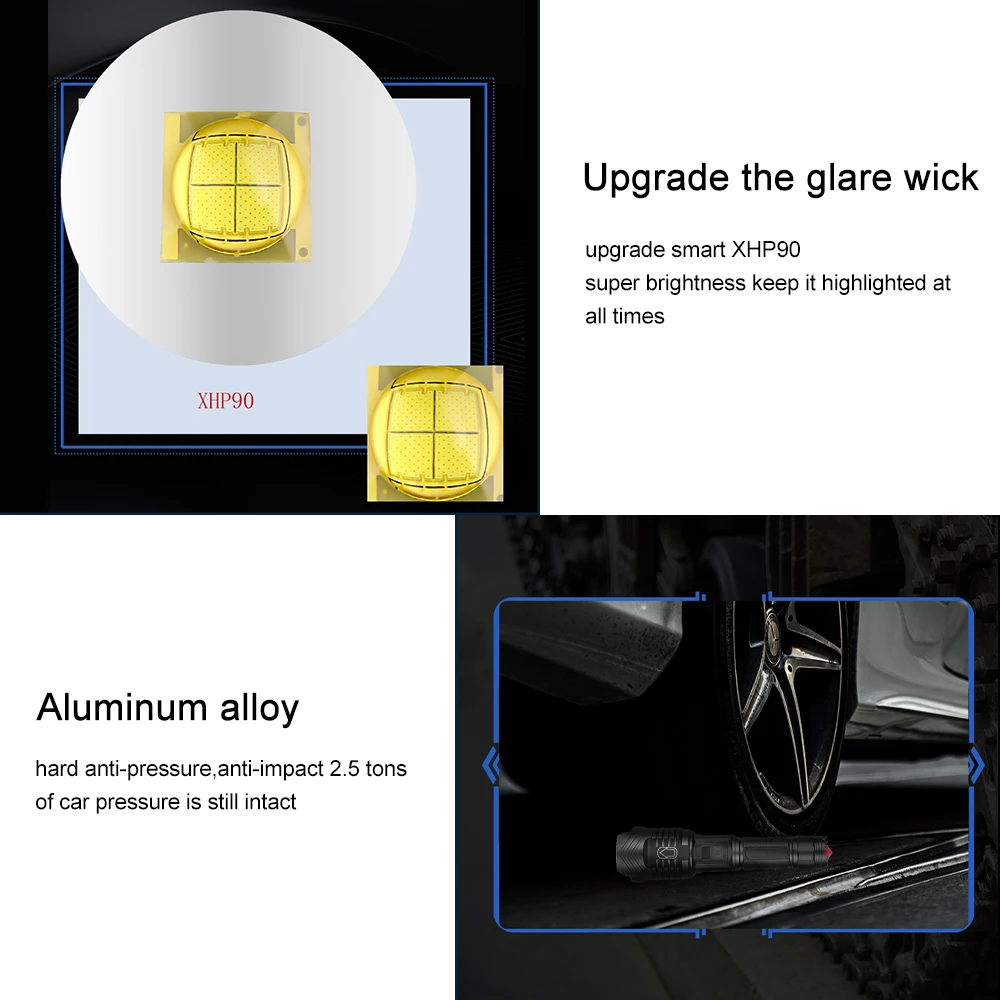 New Rechargeable Multifunction Led Flashlight Rechargeable Zoom Xhp90