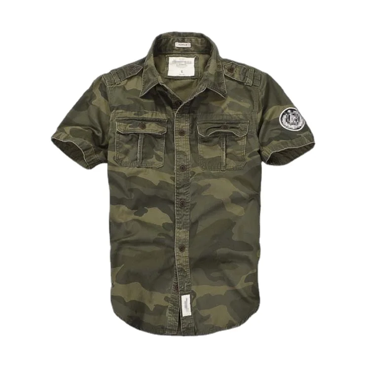 

Wholesale high quality casual outdoor cargo camouflage men short sleeve shir, Customized color