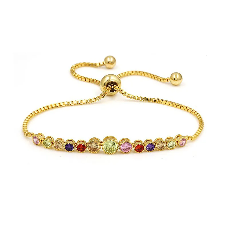 

Hesiod Fashion Korean Round Shiny Colorful Zircon Adjustable Smoked Pull Bracelet