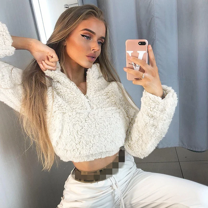 

Fall/Winter Thin Long-sleeved Plush Zipper Sweater Women's Casual Hoodies, Picture