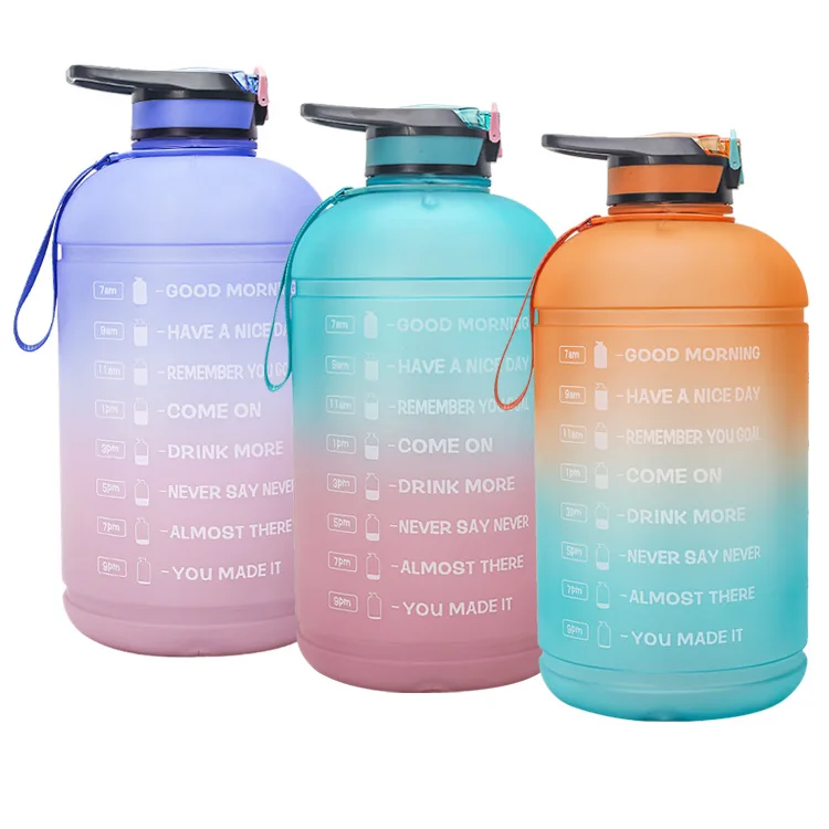 

1 Gallon 128oz Leak Proof BPA Free Drinking Large Capacity Gym PETG Plastic Sports Water Bottles with Time Marker, Customized color