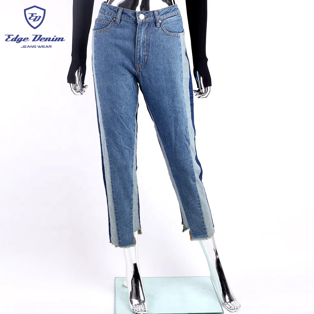 

EDGEDENIM color contrast femme blue denim jeans high waist rise mom fit jeans women