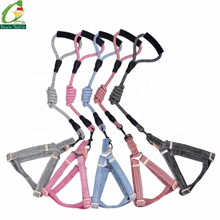 

2021 Large Comfortable Rope Reversible Pet Cotton Dog Harness And Leashes Set