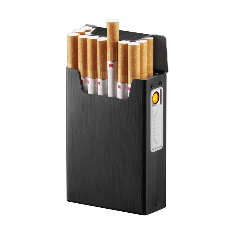 

20 Pcs Custom Cigarette Case With Lighter Metal Aluminum Cigarette Case Windproof Electric USB Charging Turbo Lighter Case