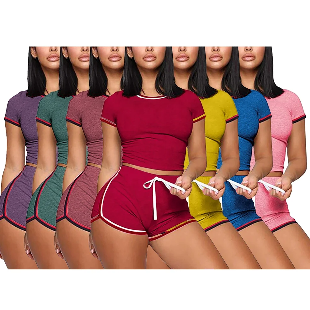 

2020 Fashion Women Sports Training & Jogging Wear Two Piece Short Set, Pure
