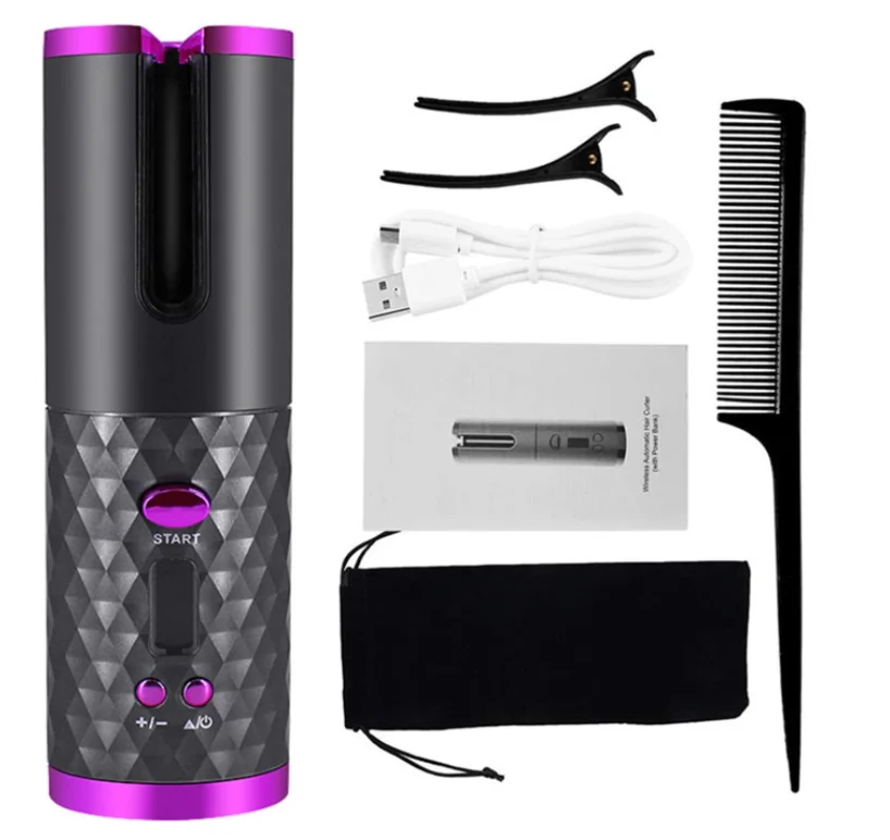 

Wireless Automatic Curling Iron Portable Hair Curling Wand LCD Display 6 Temperature Rechargeable Cordless Hair Curler