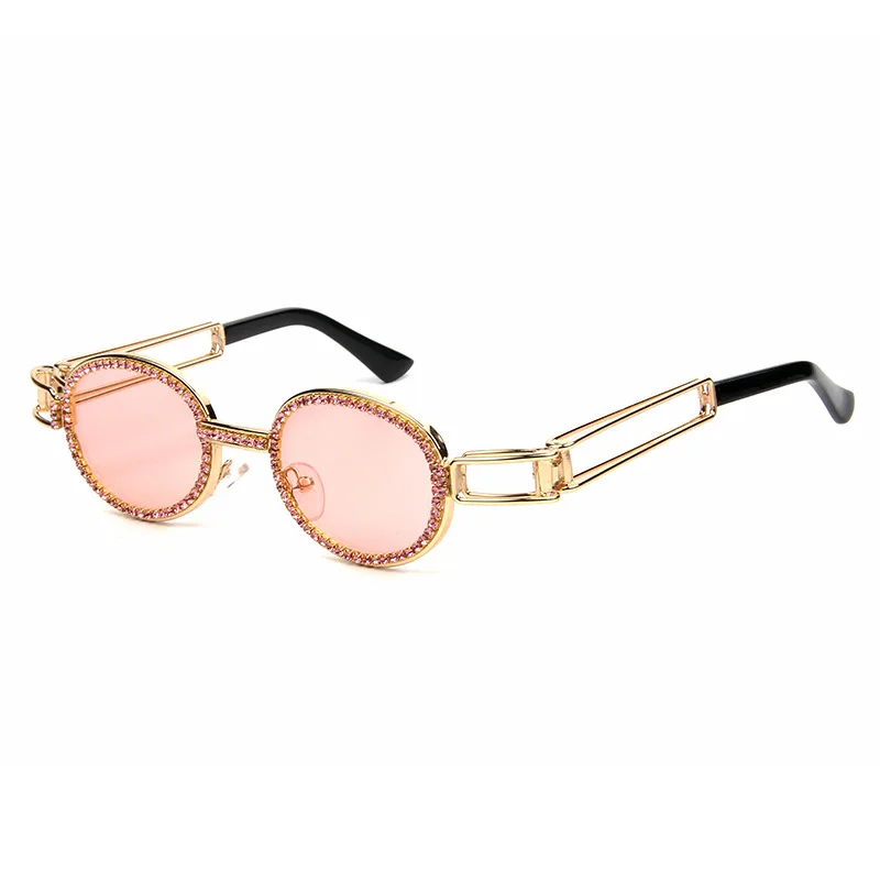 

High quality outdoor shopping PC lens UV400 oval sunglasses with diamonds