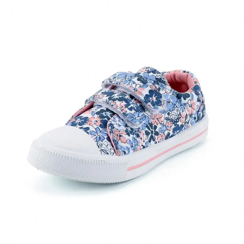 

Factory Flower Printed Outdoor Adjustable Strap Girl Canvas Shoe, Blue/oem