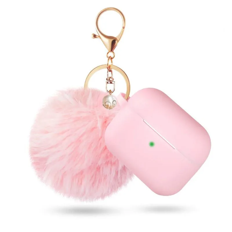 

Hot Sale Soft Silicone Case Cover For Airpods Pro With Pom Pom Fur Ball Peal Keychain For Apple Accessories