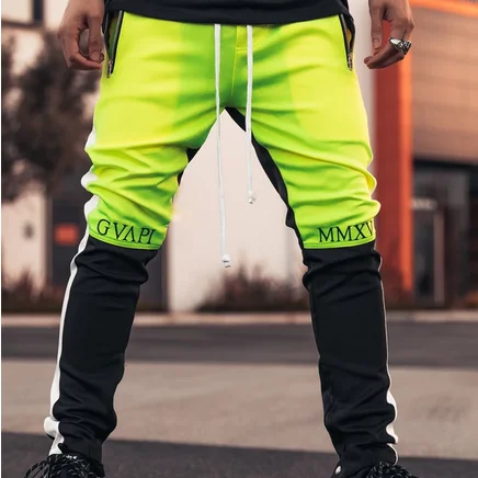 

Fusion Color With Side Strips Ankle buttons Sports zipper men design Track Pants