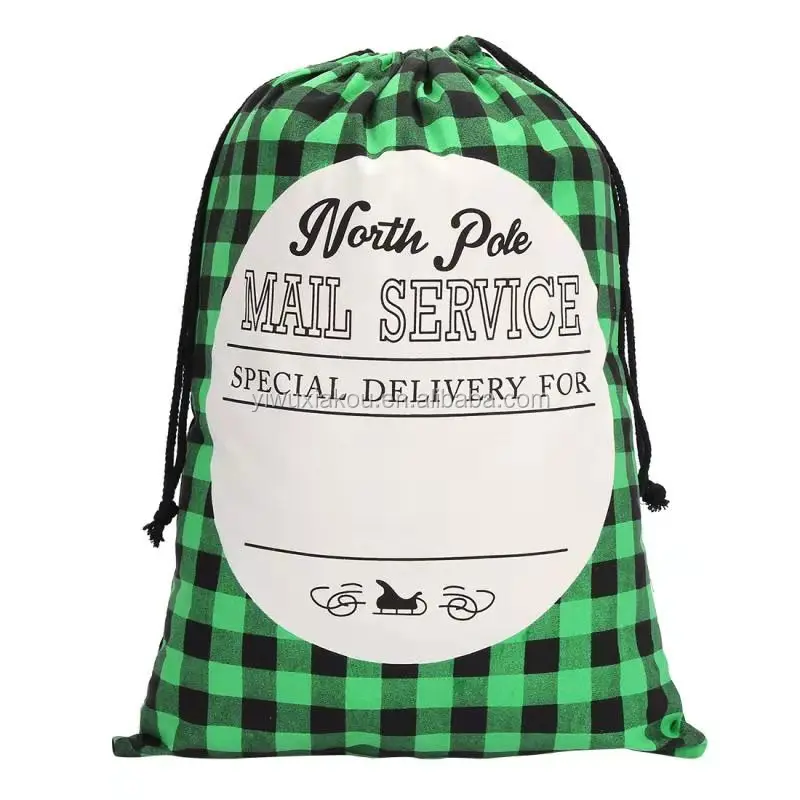 

50X70 cm Green Color Stripe Christmas Santa Sack Canvas Personalized Santa Sack
