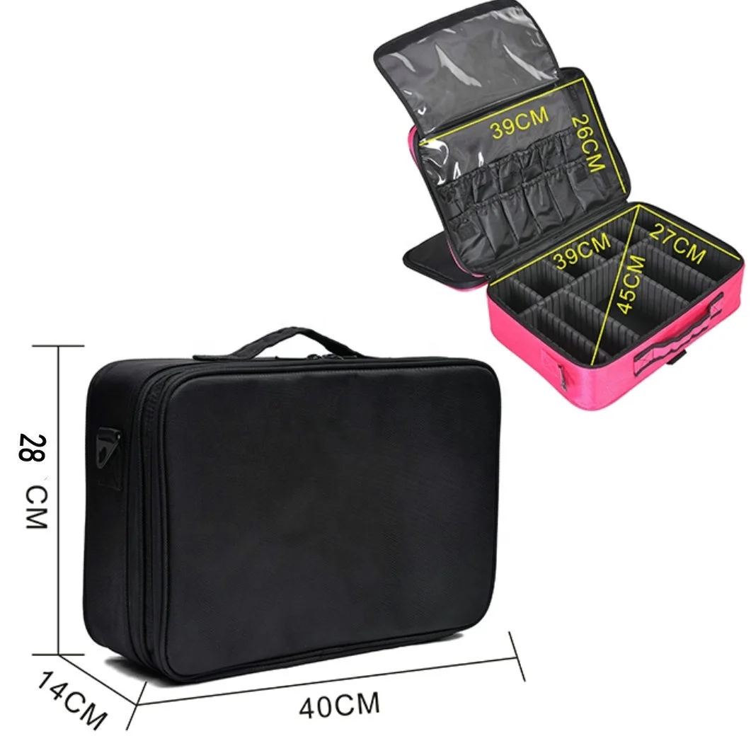 

Ready stock best-seller with strong frame waterproof pink cosmetic bag hard case cosmetic portable makeup train case Winxtan, Pink/black