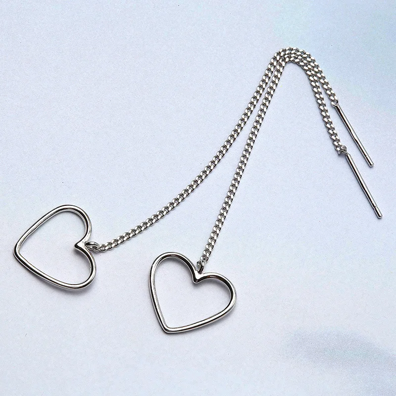 

jewellery high polish 925 sterling silver hollow heart long chain ear line drop earrings women party