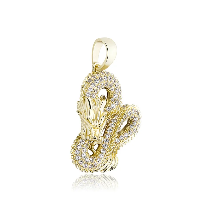 

Chinese style real dragon retro pendant full of CZ man dominious hip-hop necklace