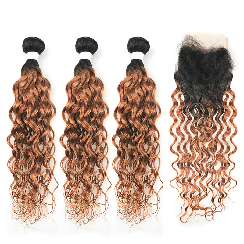 

T1B/30 Italian Water Wave Curly Human Hair Sew In Extensions With Closure, Brazilian Hair Piece Product In China For Sale