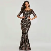 

Sequins Evening Party Dress Half Sleeve Beads Formal Long Evening Dresses 2019