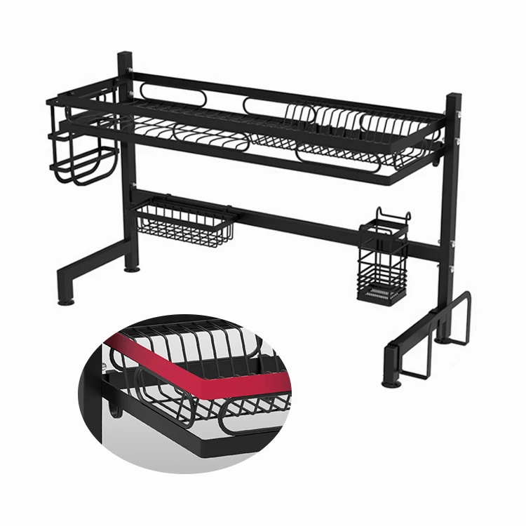 

New Product Over Sink Kitchen Single Layer Dish Drying Storage Racks Stainless Steel Shelf, Black